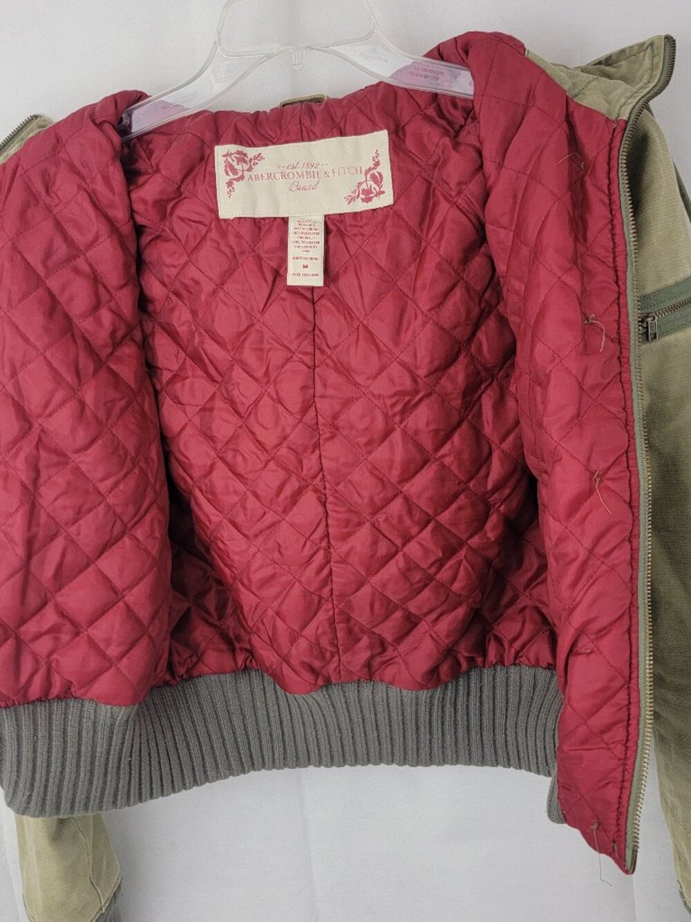ABERCROMBIE & FITCH Womens Jacket M Cropped GREEN Utility Bomber Quilted VTG Y2K - Picture 8 of 15